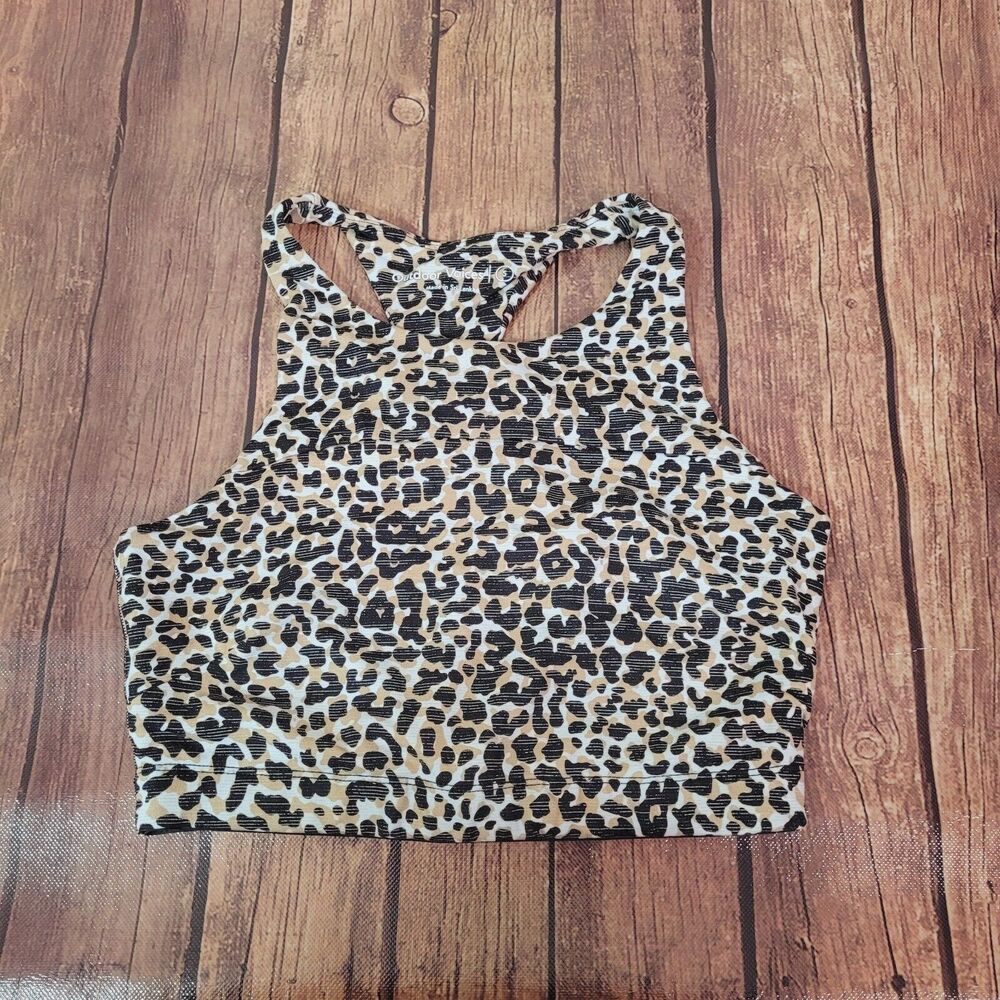 Outdoor Voices TechSweat Sports Bra Black S Racer back Crop Top‎ Animal Print